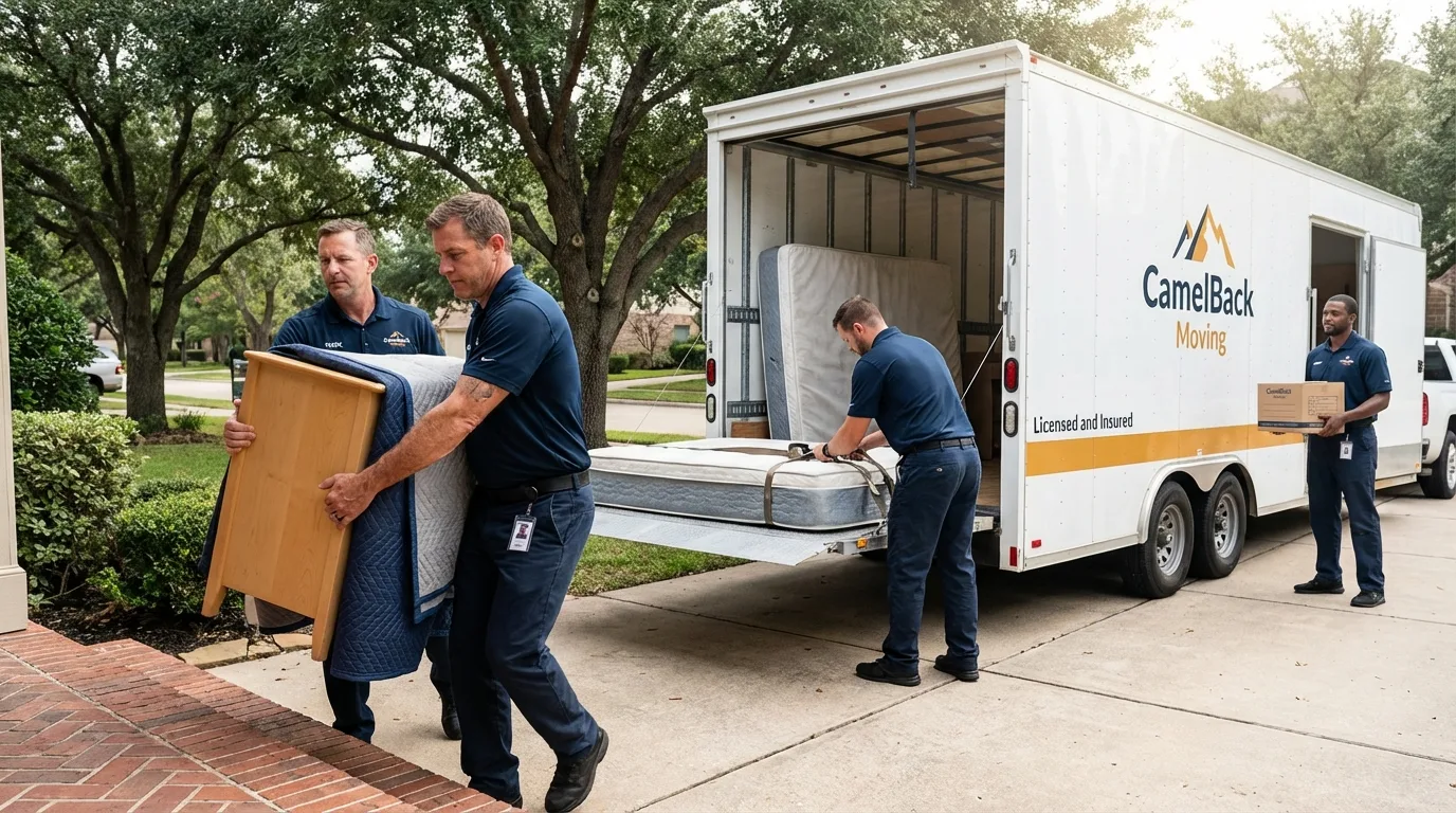 Crew loading residential truck for cross-state move from Carlisle, MA