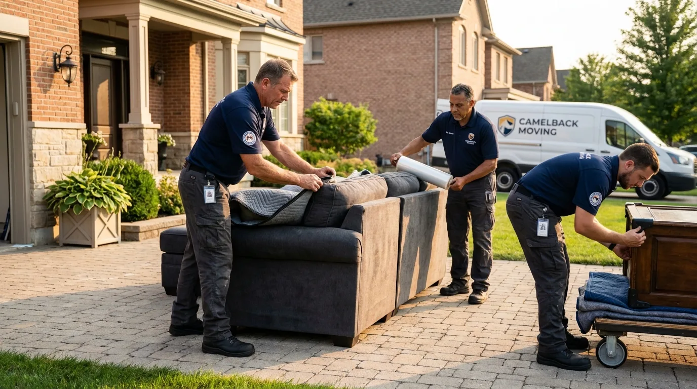 Large estate moving crew wrapping furniture in Carlisle, MA